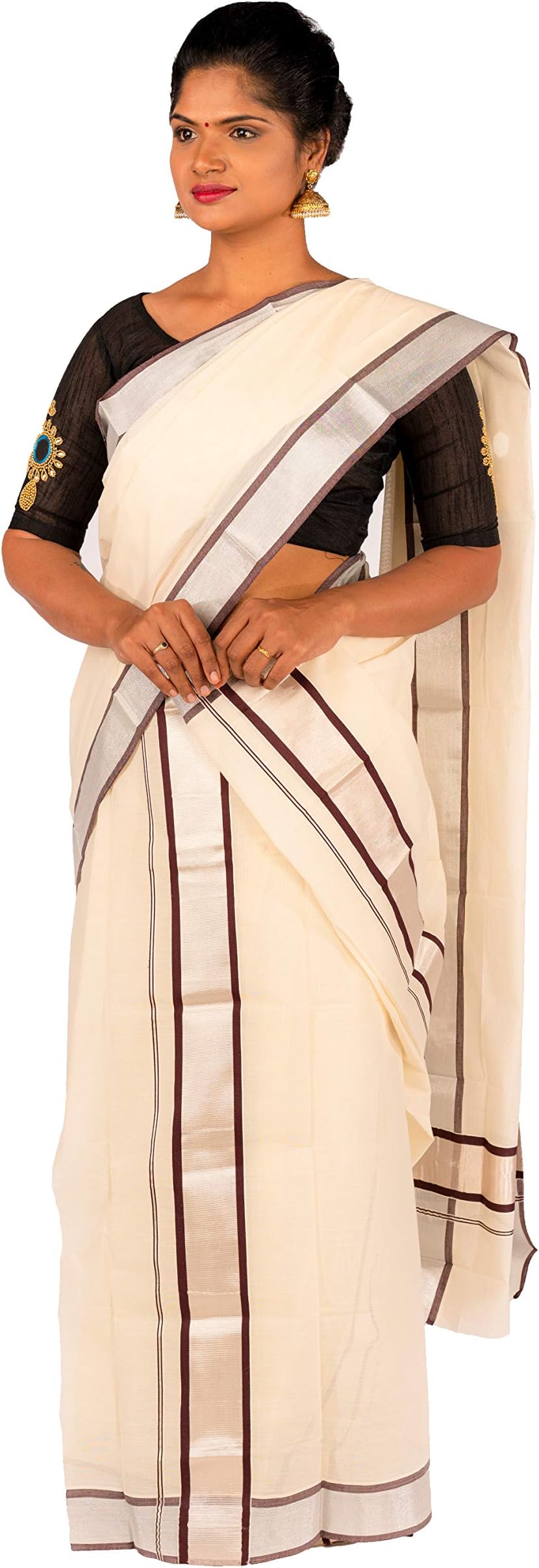 HARADHI Women's Kasavu Cotton Saree (hrd02017_Coffee Bean)