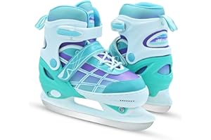 WELLWON Kids Ice Skates for Boys and Girls, Adjustable Ice Skating Shoes for Beginner Ages 4-12, Gradient Pink Purple Green Iceskates for Outdoor and Rank