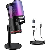 ZealSound Gaming USB Microphone,Noise Cancellation Condenser mic with RGB Light,Touch Mute,Gain,Monitoring for Streaming, Podcast, Twitch, YouTube, Discord, iPhone, iPad,PC,Computer,PS4,PS5,Mac