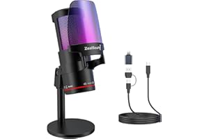 ZealSound Gaming USB Microphone,Noise Cancellation Condenser mic with RGB Light,Touch Mute,Gain,Monitoring for Streaming, Podcast, Twitch, YouTube, Discord, iPhone, iPad,PC,Computer,PS4,PS5,Mac