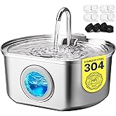 Cat Water Fountain Stainless Steel: 108oz/3.2L Cat Fountain for Drinking - Pet Water Fountain Inside - Automatic Dog Watering Dispenser Bowl - Pet Feeding & Watering Supplies - Water Level Window