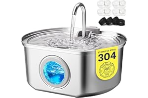 NEAREAL Cat Water Fountain Stainless Steel: 108oz/3.2L Cat Fountain for Drinking - Pet Water Fountain Inside - Automatic Dog Watering Dispenser Bowl - Pet Feeding & Watering Supplies - Water Level Window