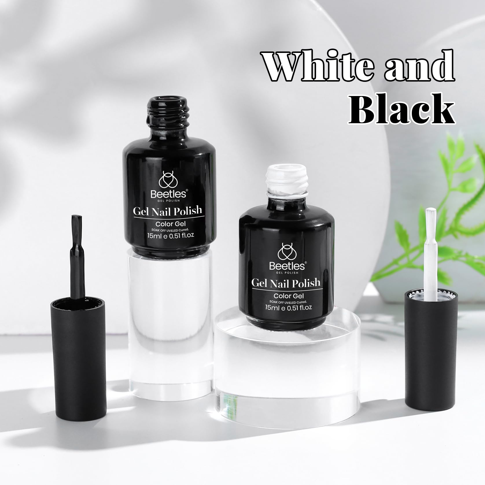 Beetles Gel Nail Polish Kit- 2 Pcs 15ml Black And White Gel Polish Black Gel Nail Polish White Gel Polish Soak Off Led Polish Nail Art Manicure Salon Diy at Home - Image 2