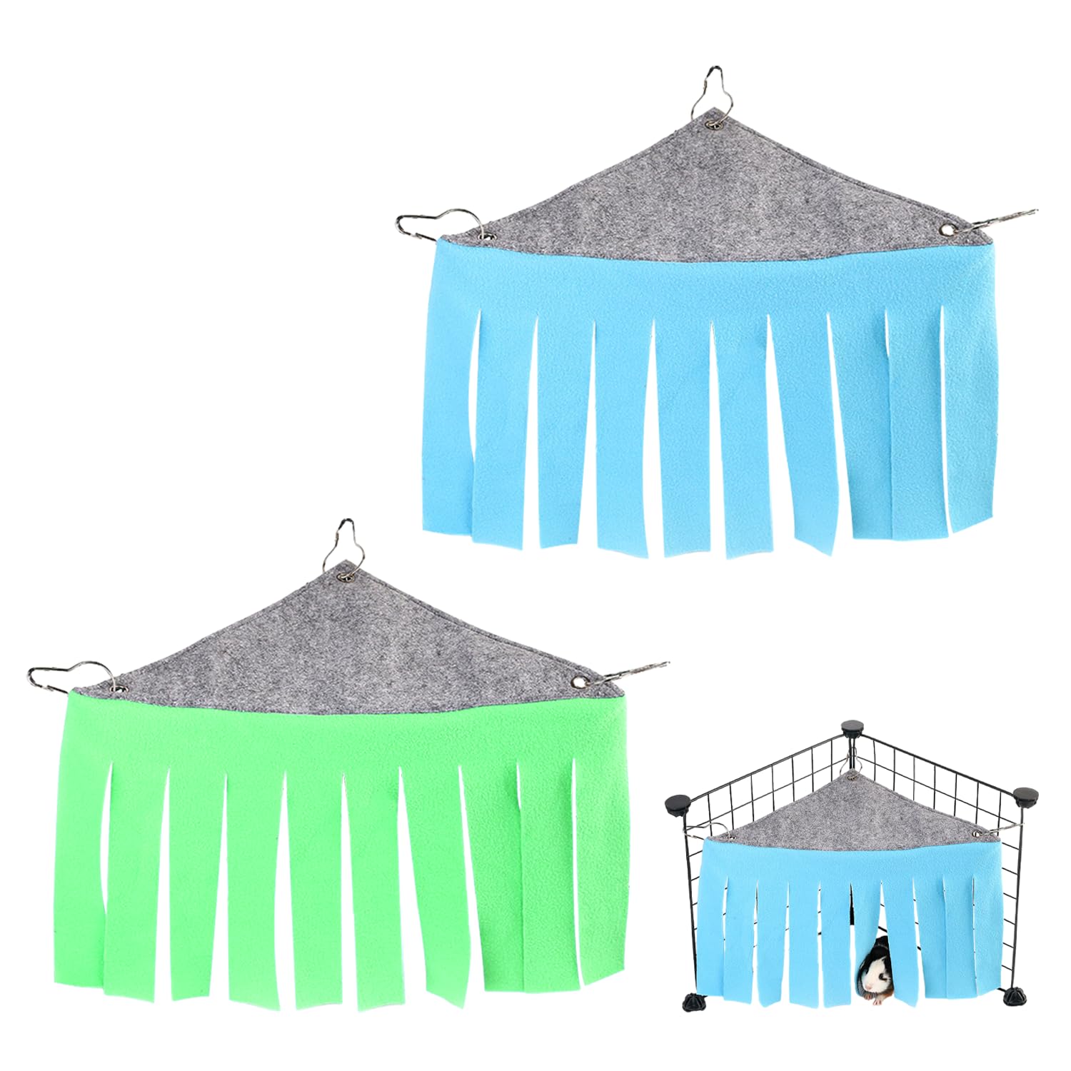 MAXQUU 2 Pieces Guinea Pig Cave Hammock with 6 Pieces Hooks, Small Animal Large Hiding Cage Accessories Fabric Hammock, Small Rabbit, Hamster Hiding Place Hammock Corner (Blue, Green)