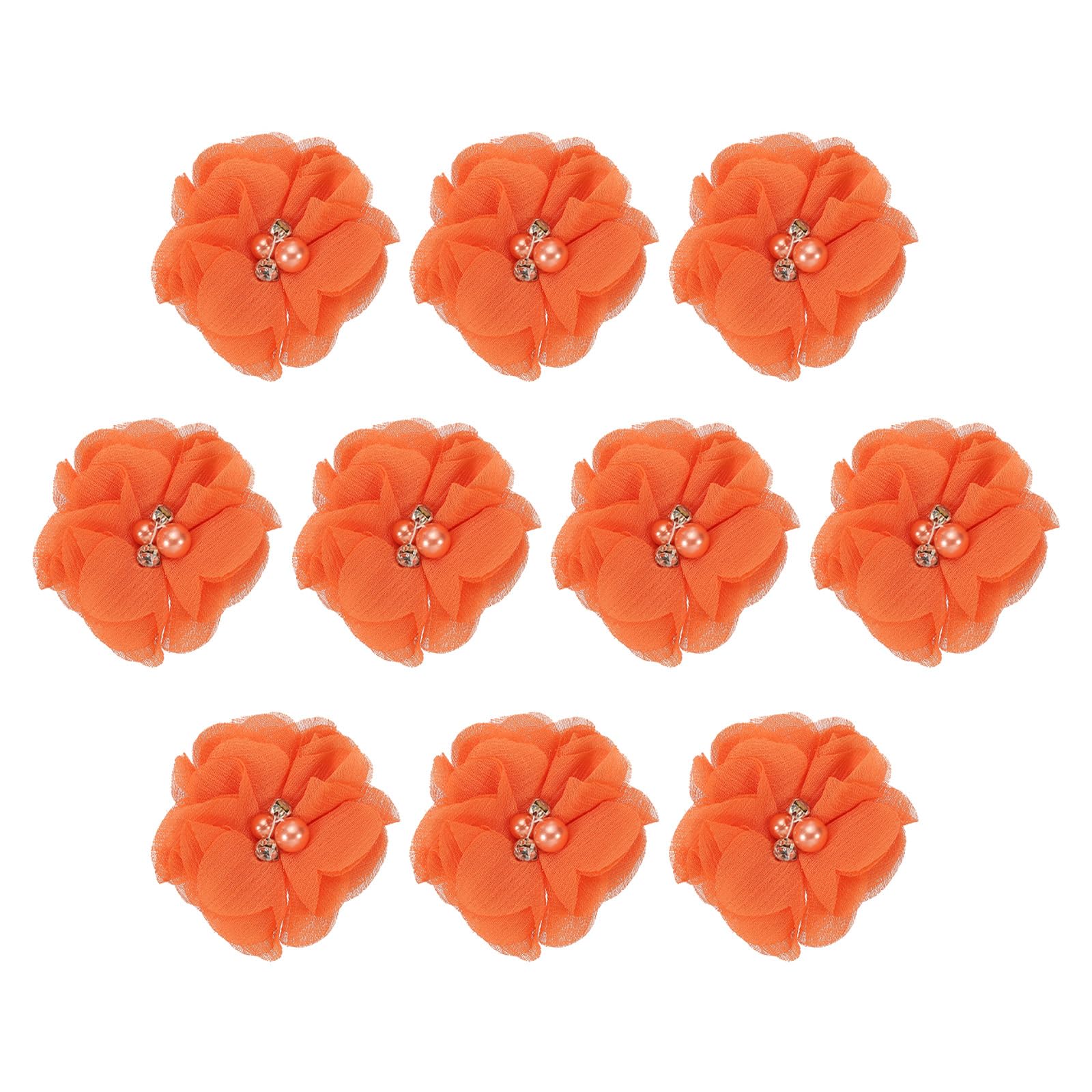 PATIKIL 2" Chiffon Flowers, 10Pcs Fabric Flowers Sewing Appliques Embellishments with Rhinestone Pearl for DIY Crafts Wedding Headbands Party Decoration, Orange