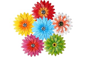 Yungeln 6 Pcs Metal Flowers Wall Decor Daisy Wall Decor Large Metal Flowers Wall Art Colorful Wall Sculptures Hanging Decorations for Living Room,Bathroom,Garden,Fence,Porch Patio Wall