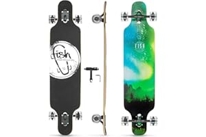 FISH SKATEBOARDS Long Board Skateboard for Adults Teenagers Kids Ages 6-12 Adults Men Women Complete Skateboard Cruiser for Cruising Carving Free-Style and Downhill 41 Includes High-Speed Bearings & T-Tool
