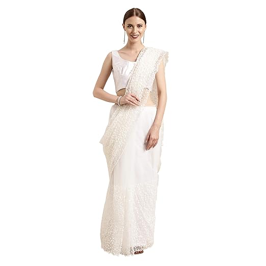 Womanista net with Blouse Piece Saree (TI1321_White_One Size)
