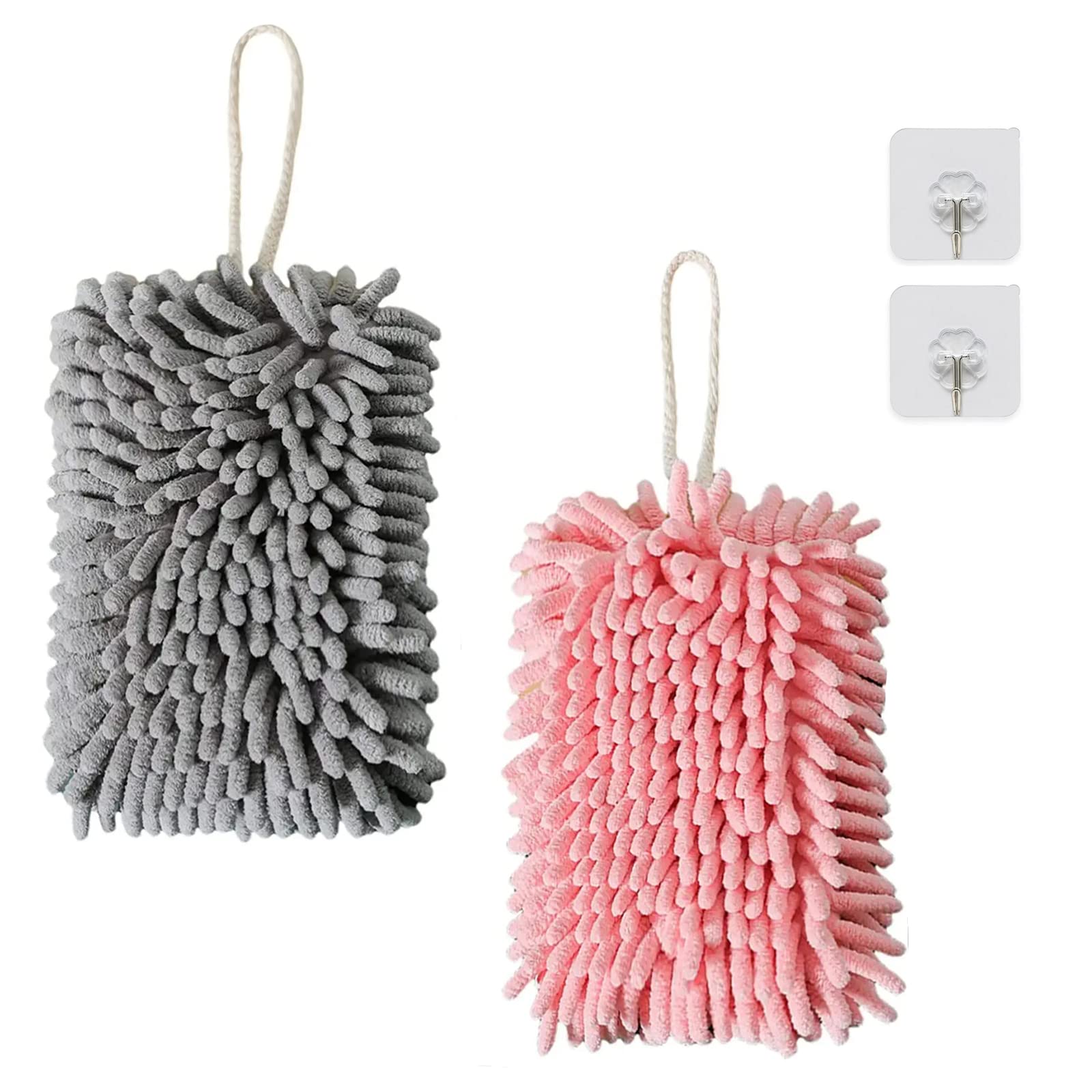 Cosysparks Microfibre Hand Towels, Soft & Plush Small Hand Towel Quick-Drying Super Absorbent Chenille Hand Towels with Hanging Loop for Kitchen and Bathroom(2Pcs)