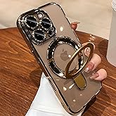 XSHKJDHJS Magnetic Case for iPhone 16 Pro Max with Invisible Stand Built-in Camera Lens Protector Shockproof[Military Drop Protection] Soft TPU for iPhone 16 Pro Max case 6.9",Gold