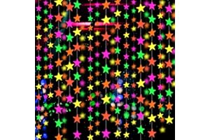 WELITTCON 110feet UV Star Paper Neon Garland Streamers Black Light Decorations for Dark Glow Party UV Reactive Party Favors Glow in The Dark Supplies Wedding Birthday Banners