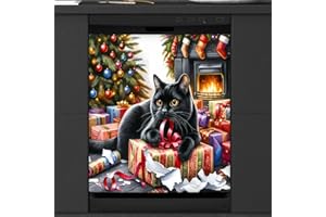 Christmas Cat Gift Dishwasher Magnet Cover, Magnetic Dishwasher Decorate Covers,Magnetic Fridge Door Cover,Refrigerator Decal