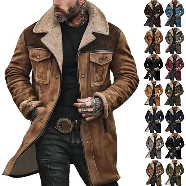 Men's Vintage Suede Jacket Faux Fur Leather Jacket Plush Collar