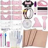 QUKLOGEN Sublimation Shirts Tool Kits 66 Pcs Shirt Measure Ruler Set Reusable Round Neck and V-Neck Alignment T-Shirt Guide Ruler Teflon Sheet for Heat Press 12 x 16in Heat Resistant Tape