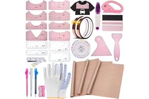 QUKLOGEN Sublimation Shirts Tool Kits 66 Pcs Shirt Measure Ruler Set Reusable Round Neck and V-Neck Alignment T-Shirt Guide Ruler Teflon Sheet for Heat Press 12 x 16in Heat Resistant Tape