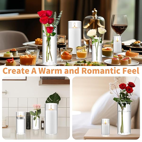 SCAWIM 48PCS CLEAR VASES FOR CENTERPIECES, 4,6,8,10 INCH GLASS CYLINDER VASES, TALL HURRICANE FLOWER VASE BULK FOR FLOWER ARRANGEMENTS, HURRICANE CANDLE HOLDER FOR TABLE, HOME, PARTY, WEDDING DECOR