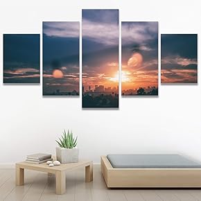 SIGNWIN 5 Panel Canvas Wall Art Cityscape Sunset...
