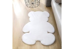 TENNOLA Bear Shaped Area Rug Cute Bedroom Rugs Fluffy White Faux Rabbit Fur Rug Fuzzy Shaggy Rug Carpet for Kids Teen Girls Room Floor Sofa Living Room