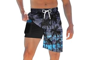 TUONROAD Mens Swim Trunks with Compression Liner 2 in 1 Board Shorts 9 Inch Quick Dry Swimming Trunks with Pockets