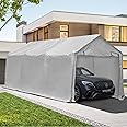 GDY 17 x 10ft Heavy Duty Carport Canopy with Sidewalls Waterproof Garage Car Shelter Enclosed Storage Shed, White