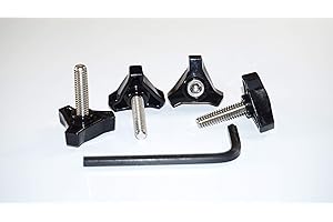 LOCEZY 1/4"-20 Three Prong Clamping Thumb Screw Knob Stainless Steel 1-1/2" Long Stud 4-Black (4)