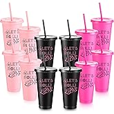 Reallnaive 12 Pcs Bunco Party Supplies Bulk for Women 24oz Bunco Cups Let's Roll Dice Plastic Tumblers with Lids and Straws for Bachelorette Game Night Casino Party Kpop Y2K Wedding Birthday Favors