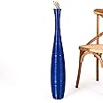 Leewadee Large Blue Home Decor Floor Vase – Wooden 34 inches Tall Farmhouse Decor Flower Holder for Fake Plant and Pampas Grass