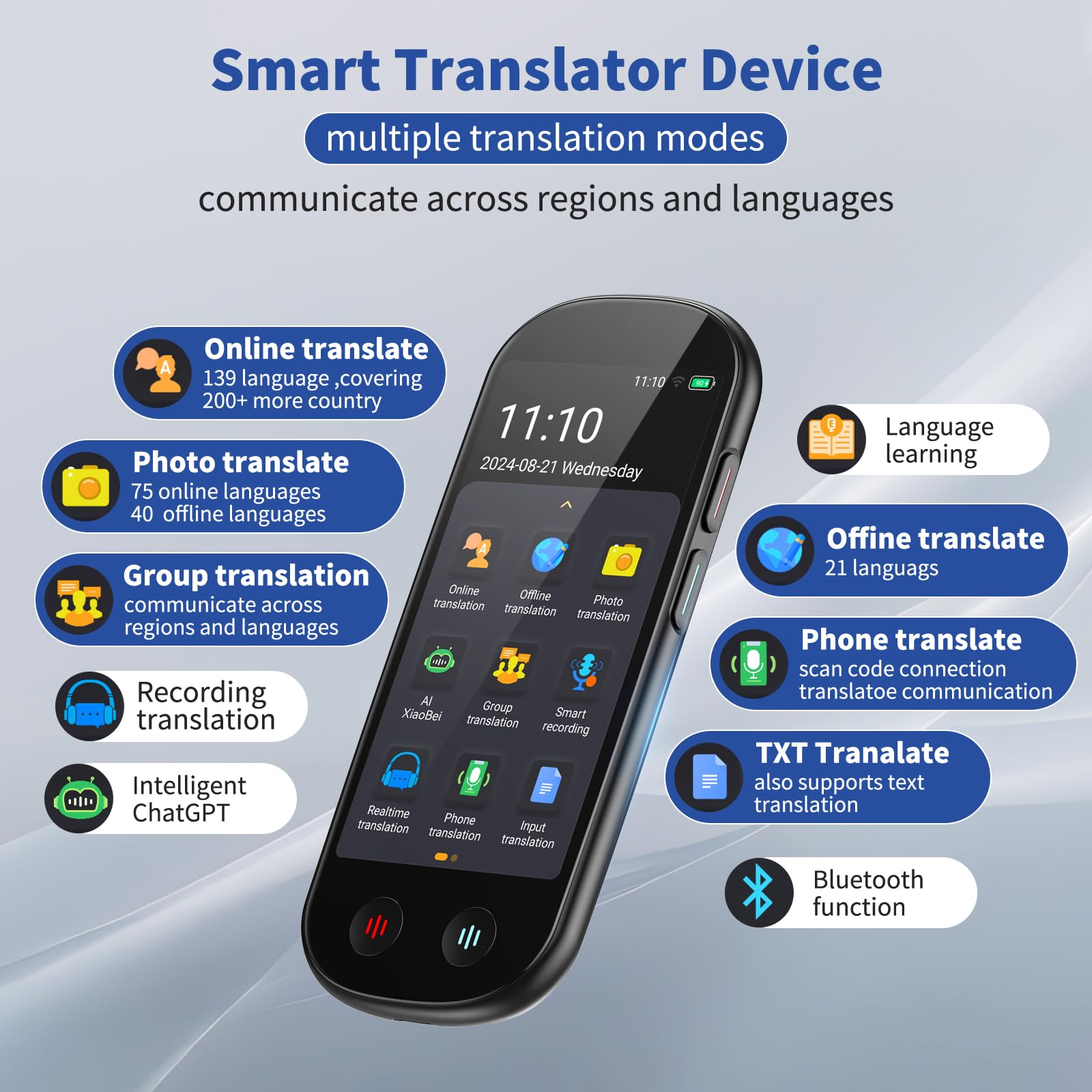 Language Translator Device No WiFi Needed, Upgraded ChatGPT Ai Translator, 150+ Languages Instant Two Way Translator Device, Offline/Recording/Photo/Voice Translation Real Time for Business Learning