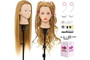 NEVERLAND BEAUTY & HEALTH Mannequin Head with 80% Real Human Hair - 28 Inch Makeup Cosmetology Manikin Doll Head for Hair Styling, Training Practice Braiding Mannequin Head with False Eyelashes Hair Styling Set