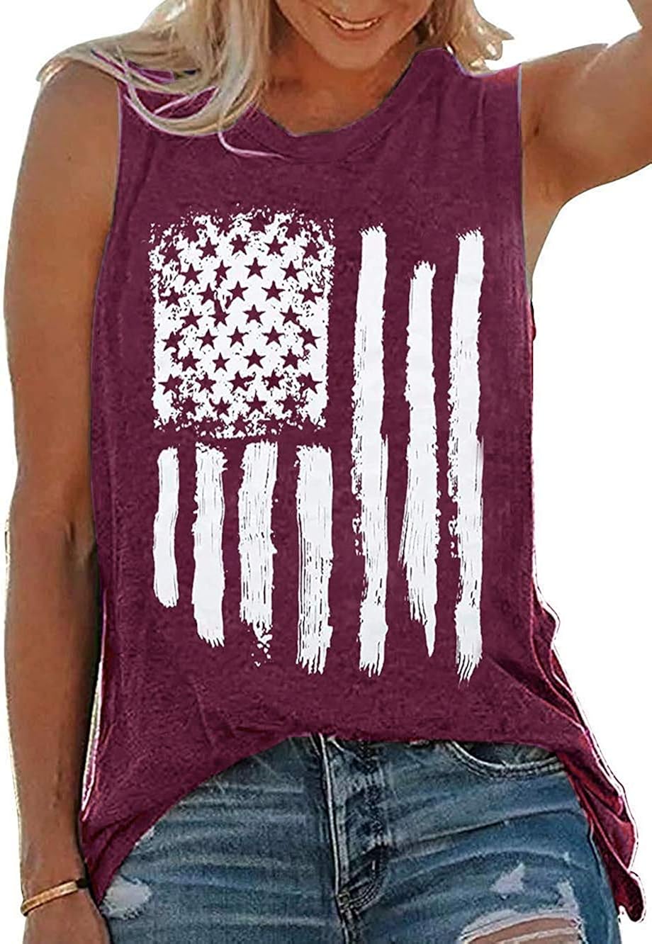 American Flag Tank Tops Women Patriotic Shirt USA Flag Sleeveless T-Shirt 4th of July Tee Tops: Clothing