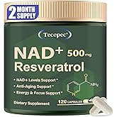 Tecepec NAD+ Supplement 650mg, Liposomal NAD+ Supplement with Resveratrol Boosts NAD+ Level, Cellular Energy & Anti-Aging | 120 Vegan Capsules for Women & Men