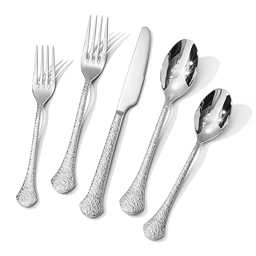 KINGSTONE Premium Silverware Sets, 18/10 Stainless Steel Flatware Set，20-Piece Cutlery with Tin Flow Handles, Dishwasher Safe (20-Piece)