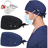 2 Pcs Satin Lined Scrub Cap Nurse Hats for Women Men 4 Buttons