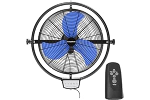 FANQIEBROS 20 IN 5000 CFM Remote Control Wall Mount Fan, 3 Speed Industrial Wall Fan with Timer, Oscillation & Tilting, Air Circulator for Garage, Commercial, Greenhouse, Warehouse & Gazebo Use, UL Listed