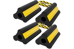 CMOOD Wheel Chocks for RV Travel Trailer Camper Truck Aircraft Car, Rubber Dual Wheel Block, Non-Slip Tire Chocks with Rope, Heavy Duty Wheel Chocks with Nylon Rope Yellow Reflective Tape(4 Pack)