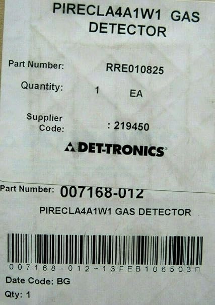 Detector de gas sellado DET-TRONICS PIRECLA4A1W1 007168-012 RRE010825: Amazon.es: Industria, empresas y ciencia