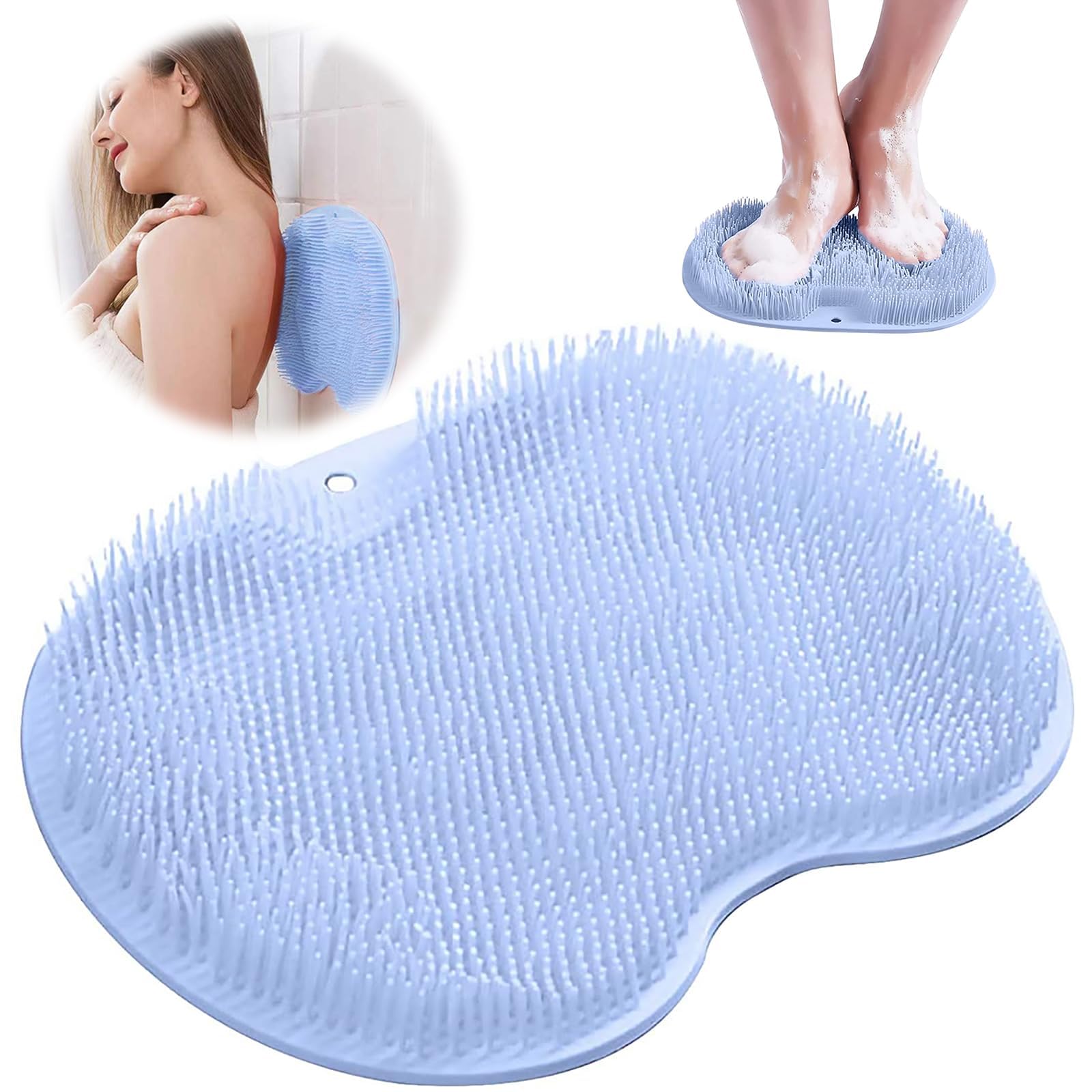 FENGCHUANG Foot Scrubber for Shower 25 x 30 CM, Silica Gel Shower Foot Scrubber, Shower Foot Scrubber Mat with Non-Slip Suction Cups, for Improve Circulation and Relieve Tired (Blue)