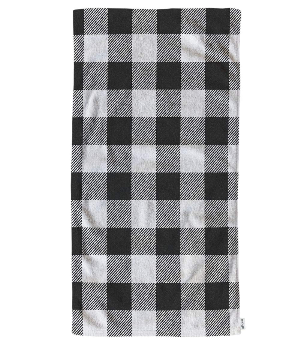 oFloral Hand Towels Cotton Washcloths Black and White Buffalo Plaid,Vintage Gingham Tartan Super-Absorbent Soft Towels for Bathroom Kitchen Spa Gym Yoga Face Towel 15X30 Inch