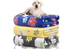 Rezutan Dog Blankets for Large Dogs,1 Pack 3 Dogs Blankets for Large Medium Blanket, Super Soft Fluffy Premium Fleece Pet Blanket Flannel Throw, 41x31 inch, Grey/Blue/Yellow