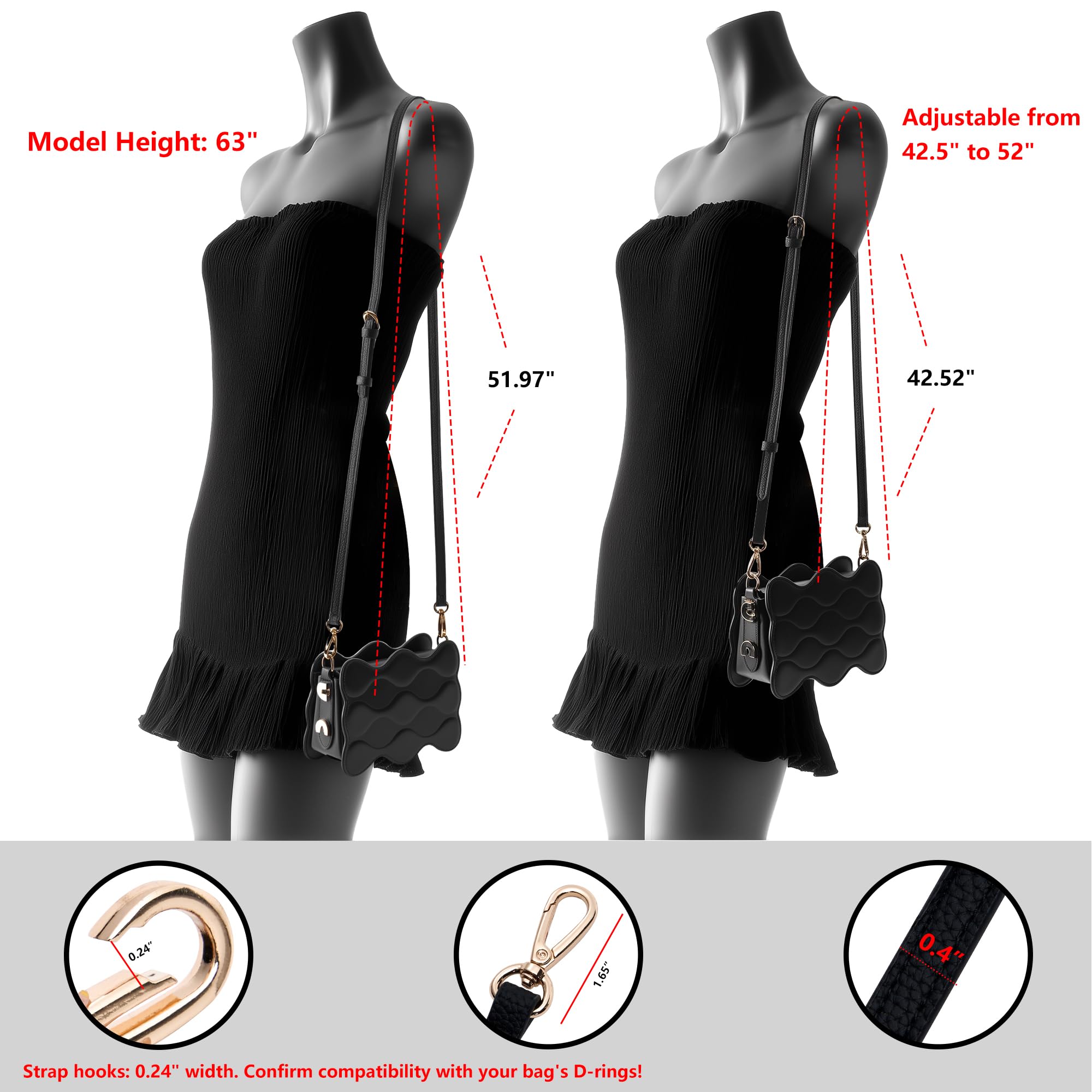 SEAVILIA PU Leather Purse Strap Replacement Crossbody Adjustable Long Thin Handmade Shoulder Handbags Strap