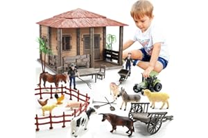 KIMICARE Farm Animals Farmhouse Building Toys, Farm Figurines and Fence Playset, Farmer Vehicle Toy Truck Pretend Play Set for 3-10 Years Old Kids Boys Girls Toddlers, 150PCS