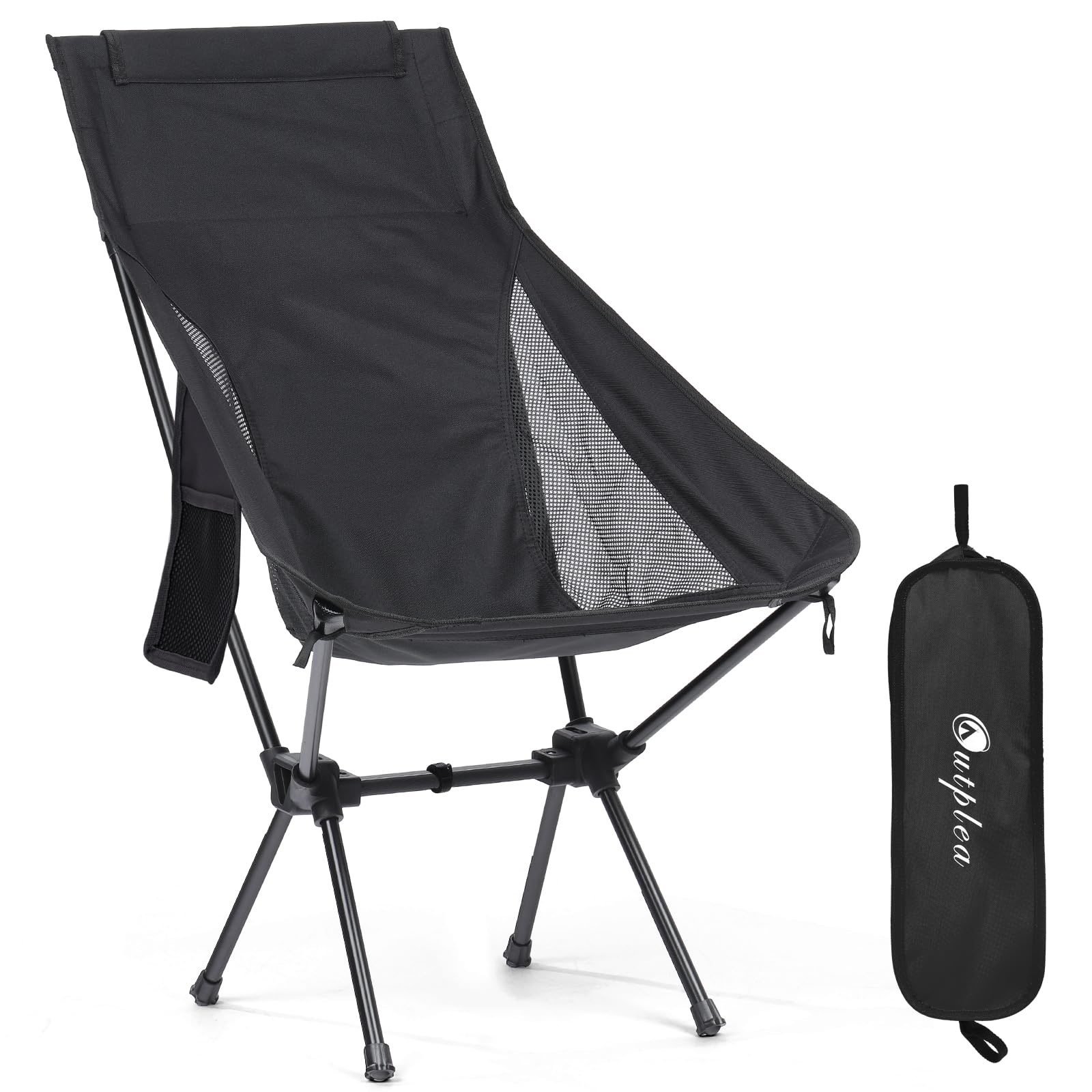 Outplea Black High Back Lightweight Compact Camping Chair for Adults, Outdoor Folding Chair Backpacking for Beach Fishing