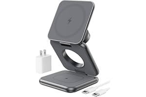 Foldable Magnetic Wireless Charger, KU XIU X40 Aluminum Alloy 3 in 1 Charging Station for Apple, Fast Magnetic Charger Stand for iPhone 16 15 14 13 12 Series, 5W for iWatch, AirPods 3/2/Pro, Gray