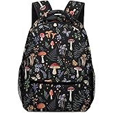 KAFFUL Mushroom Backpack for Girls Women, Vintage Forest Mushroom with Leaf Floral Flowers Butterfly Backpack for Kids, 16.5 inch Laptop Backpacks Bookbags for School Travel, Balck Starry Stars