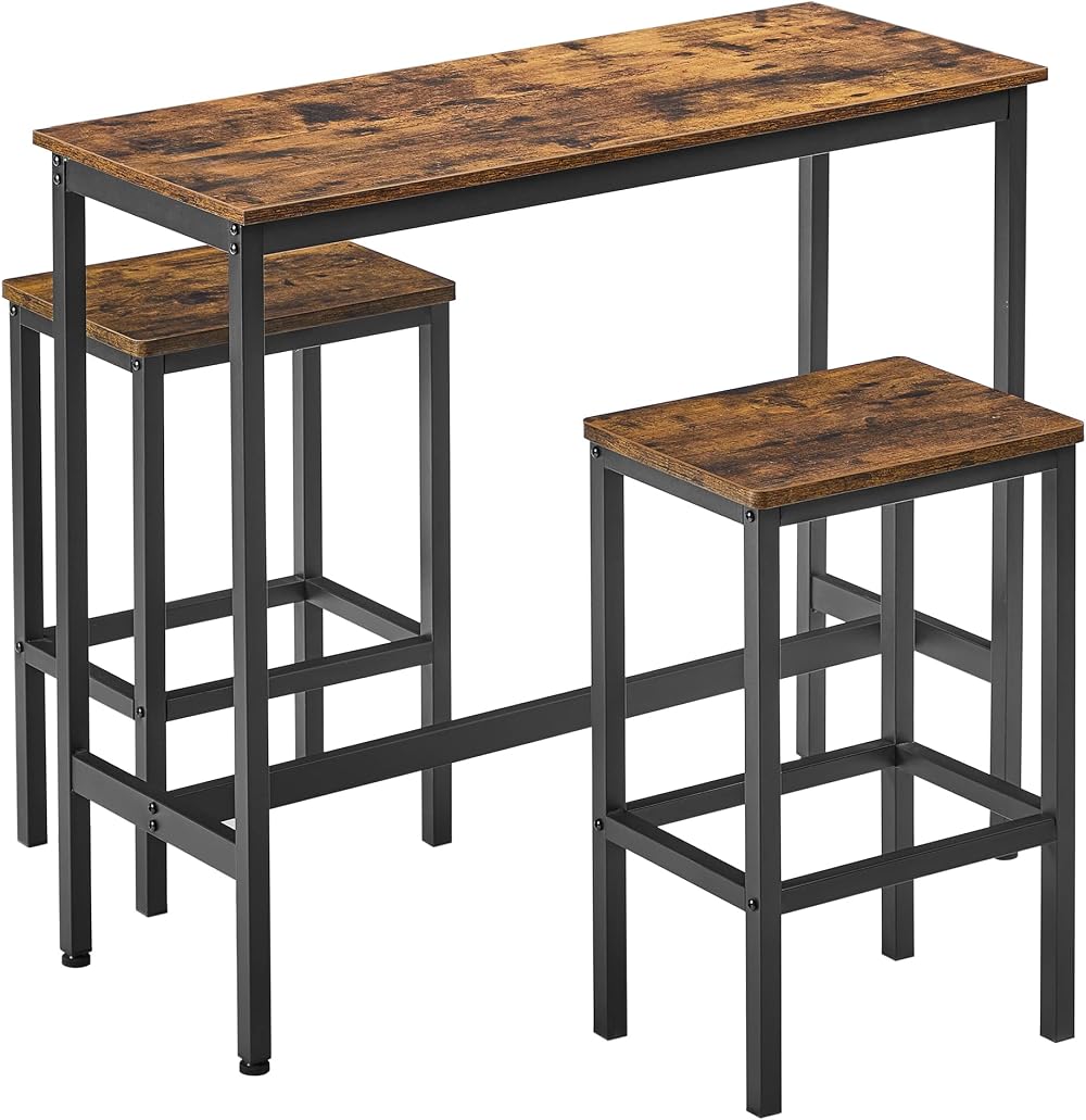 VASAGLE Bar Table Set 2 Stools 100x40 cm Rustic Industrial Steel Frame LBT218B01