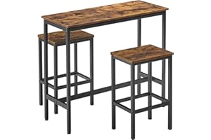 VASAGLE Dining Table Set, Bar Table and Chairs Set, Industrial, Rustic Brown and Black ULBT218B01