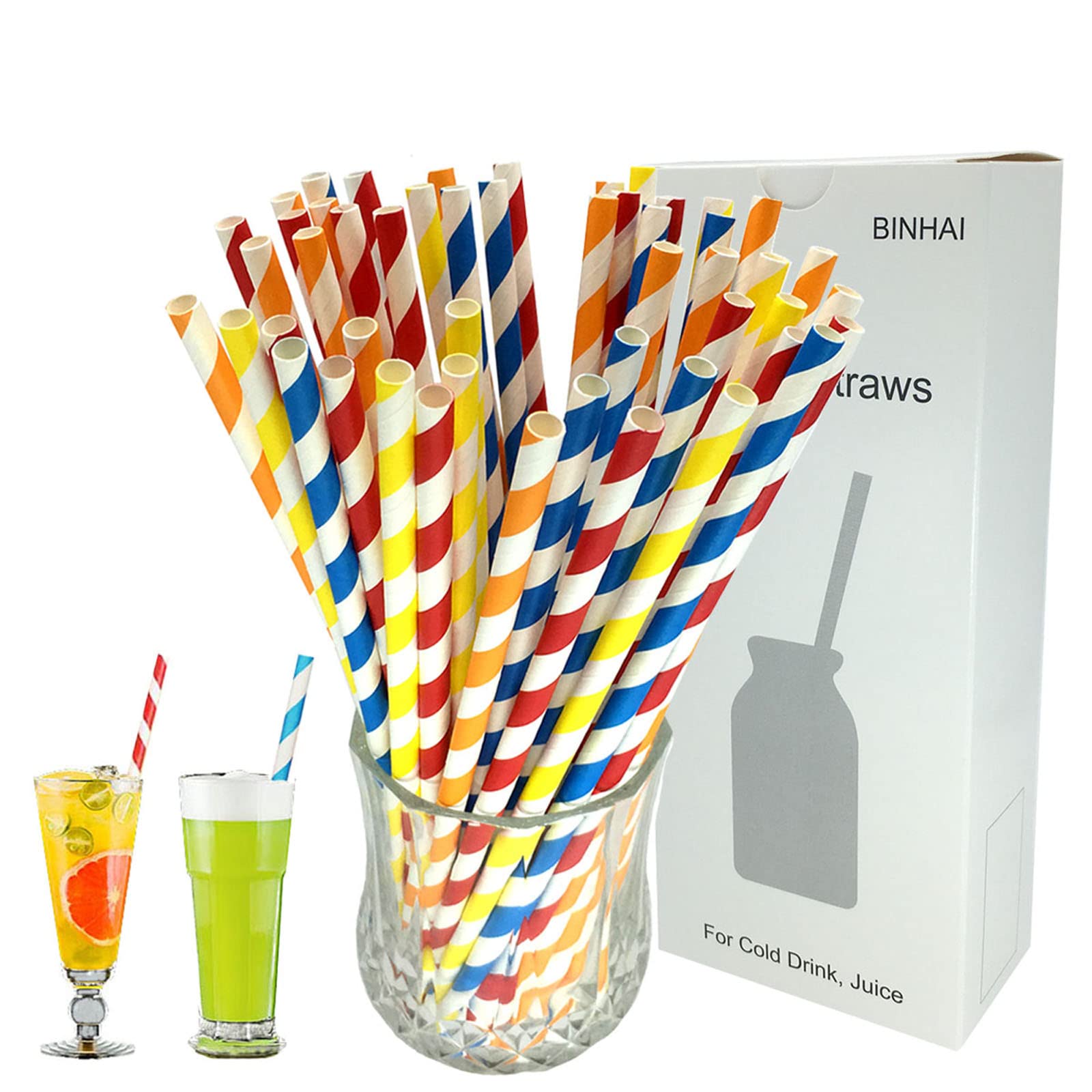 Paper Straws, 100Pcs with Recycled Packaging Biodegradable Bulk Drinking Straw Decorations for Everyday, Wedding, Celebration, DIY (B Color Mixing)