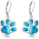 VONALA Paw Print Earrings with Turquoise/Black Onyx/Moonstone/White Opal/Cat Eye Stone/Lapis Lazuli for Women 925 Sterling Silver Dog Earrings Animal Jewelry
