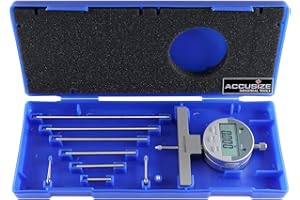 Accusize Industrial Tools - 0-22 inch Electronic Digital Depth Gauge, Inch/Metric/Fractional, 2 Extra Points for Small Hole Applications, P103-0188