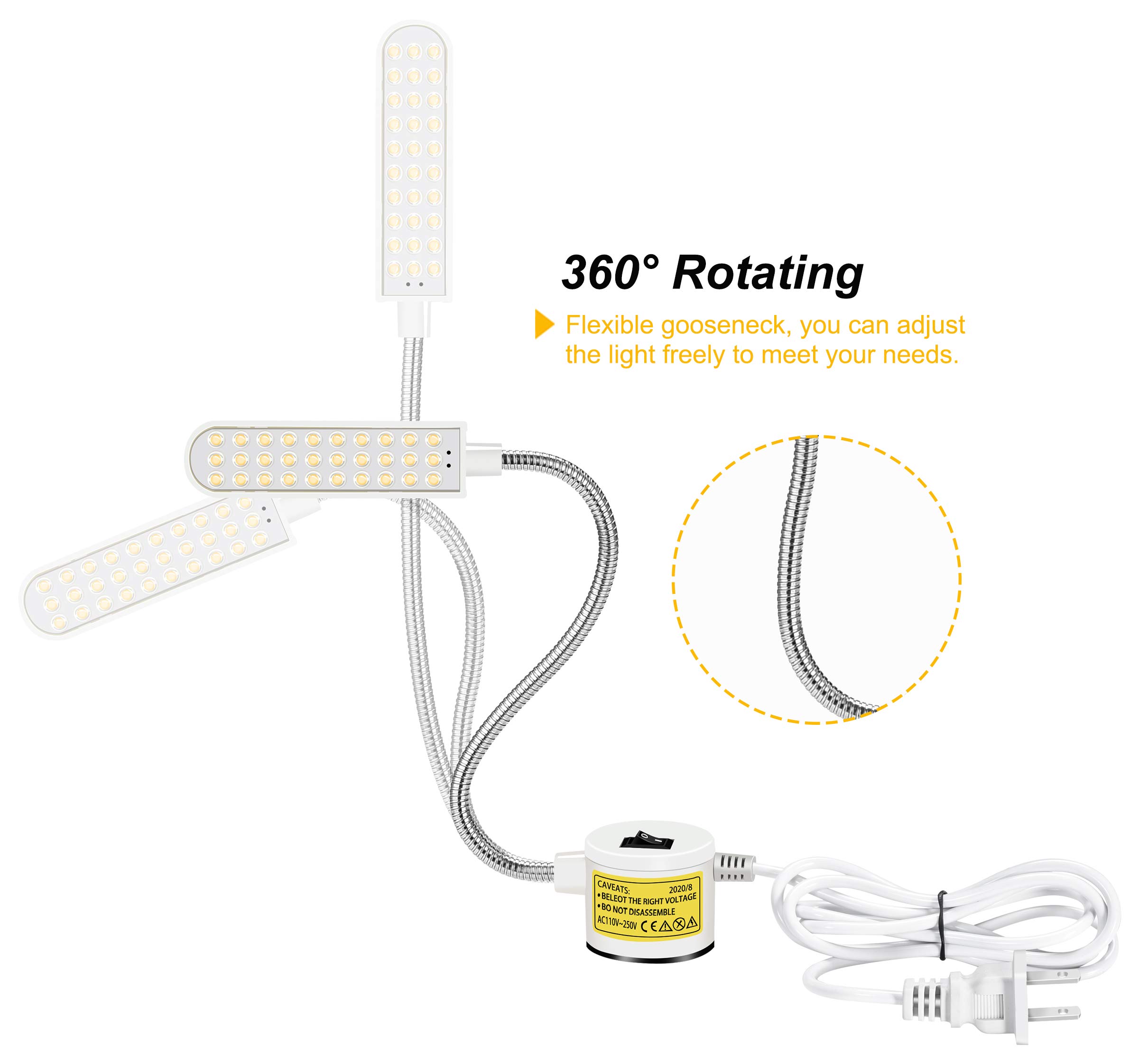Sewing Machine Light LED Flexible Gooseneck Work Lamp with Magnetic Mount Base for Workbench Lathe Drill Press